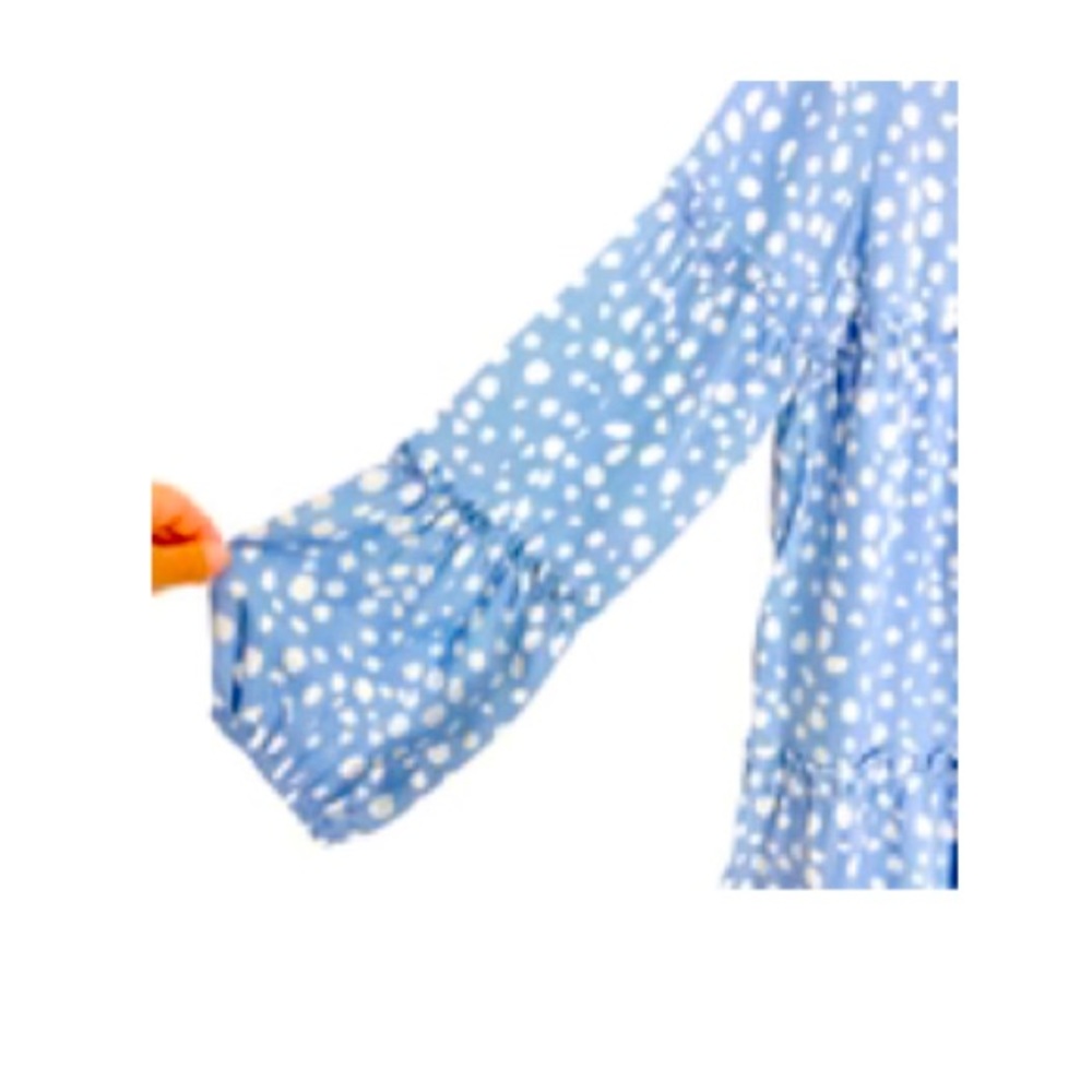 SOLUTION BLUE LEOPARD PRINT RUFFLE NECKLINE WITH RUFFLE DETAIL SLEEVE DRESS - Picture 2 of 6